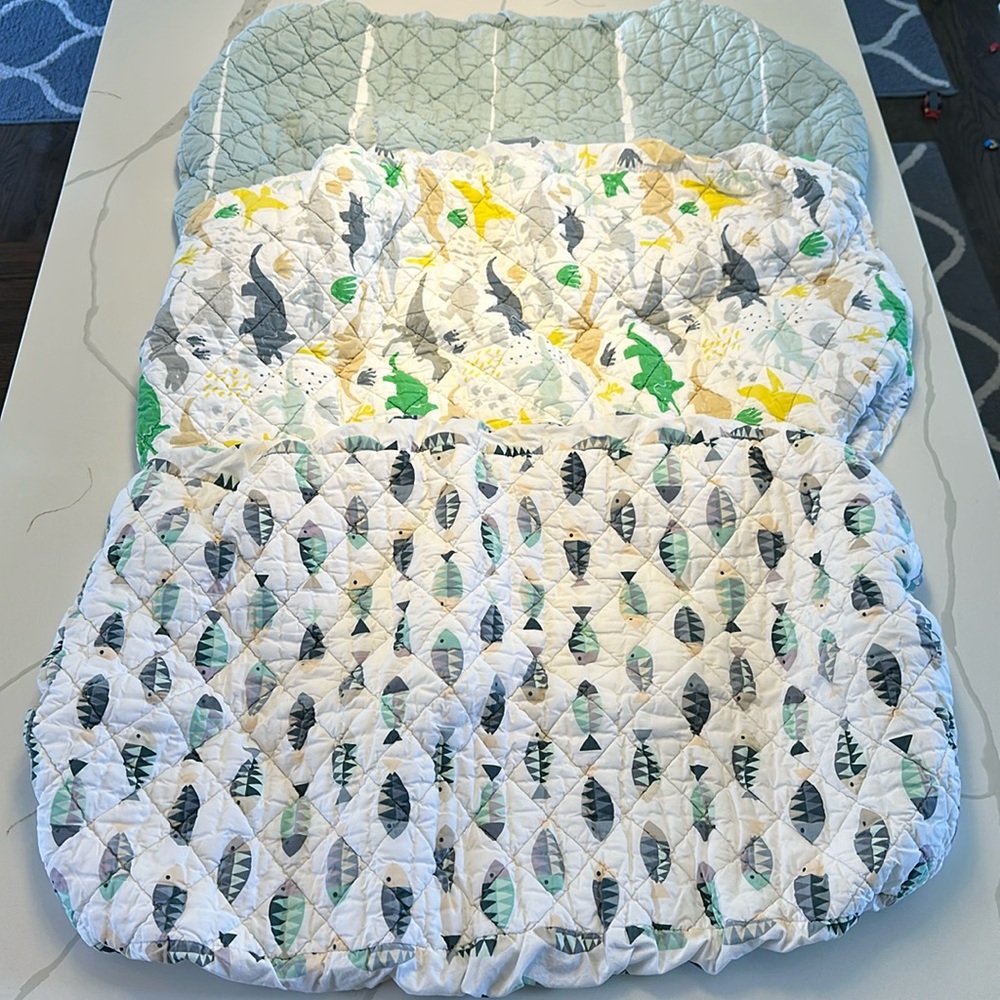 Crate&barrel crate&kids changing pad cover lot of 3 Dino fish blue brushstrokes